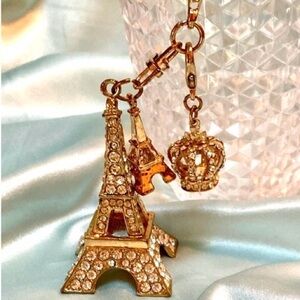 Eiffel Tower Keychain with Juicy Couture Crown Charm New
